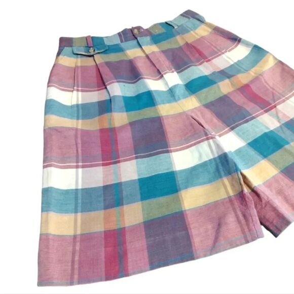 VTG 80s Colorful Plaid Ultra High Rise Cotton Mom Shorts Size 12 *fits like Med - Picture 8 of 15